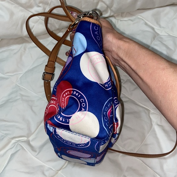 RARE like new Coach Polka Dot Leah F14730 Mini Bag Multicolor Tan Leather - Picture 5 of 16